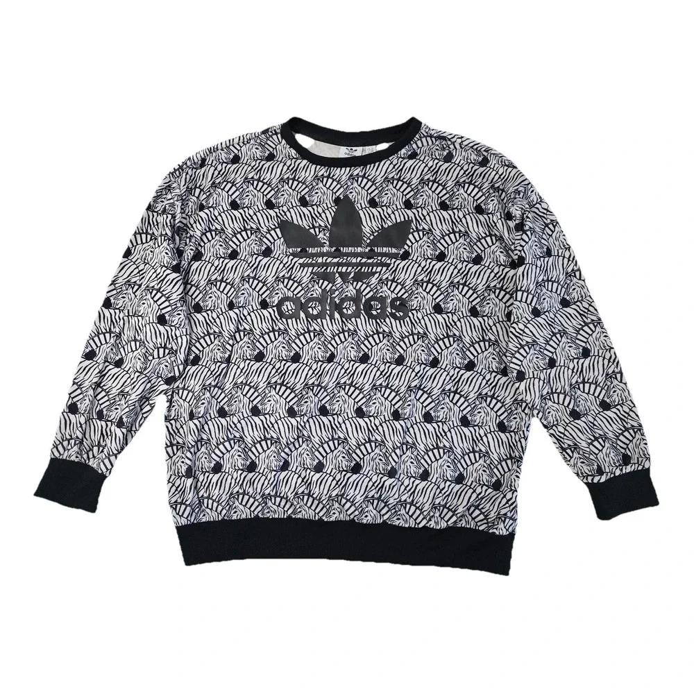 Adidas Originals Sweatshirt Youth Girls XL‎ 14-15 Black  Zebra Print Velour